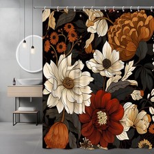 Floral Shower Curtain with Dark Background — custom printed polyester bath curtain