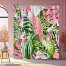 Pink and Green Tropical Palm Leaf Shower Curtain, 70 X 72 Inch — custom printed polyester bath curtain