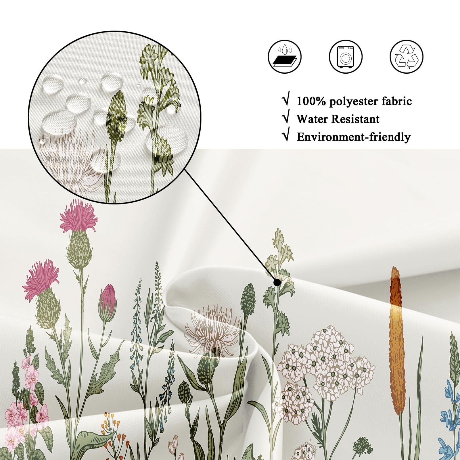 Custom Printed Bath Curtain — custom printed polyester bath curtain detail view