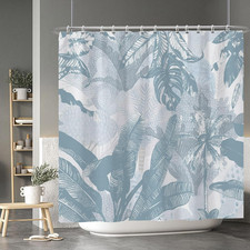 Baocicoo Palm Leaf Banana Leaves Shower Curtain - Baby Blue Tropical Boho Abstra — custom printed polyester bath curtain