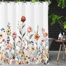 Shower Curtain Floral Shower Curtains for Bathroom Watercolor Flowers Leaves — custom printed polyester bath curtain