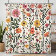 Fabric Shower Curtain with Hooks, Waterproof & Washable, Polyester, Colorful Boh — custom printed polyester bath curtain