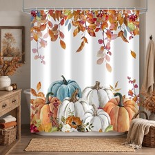 Fall Pumpkin Shower Curtain Autumn Themed Bathroom Decor with Hooks — custom printed polyester bath curtain