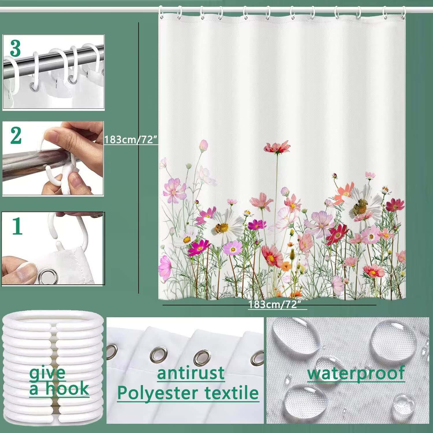 Custom Printed Bath Curtain — custom printed polyester bath curtain detail view