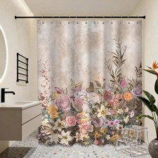 Spring Light Brown Floral Shower Curtain Tan Taupe Beige Flower Colorful Butt... — custom printed polyester bath curtain