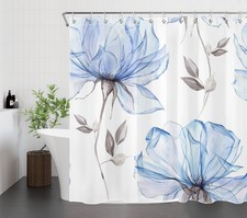 Spring Wildflower Botanical Blue Floral Shower Curtain Set for Bathroom Decor — custom printed polyester bath curtain