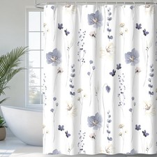 72x72 Inch Grey Watercolor Floral Shower Curtain Hooks Waterproof Fabric — custom printed polyester bath curtain