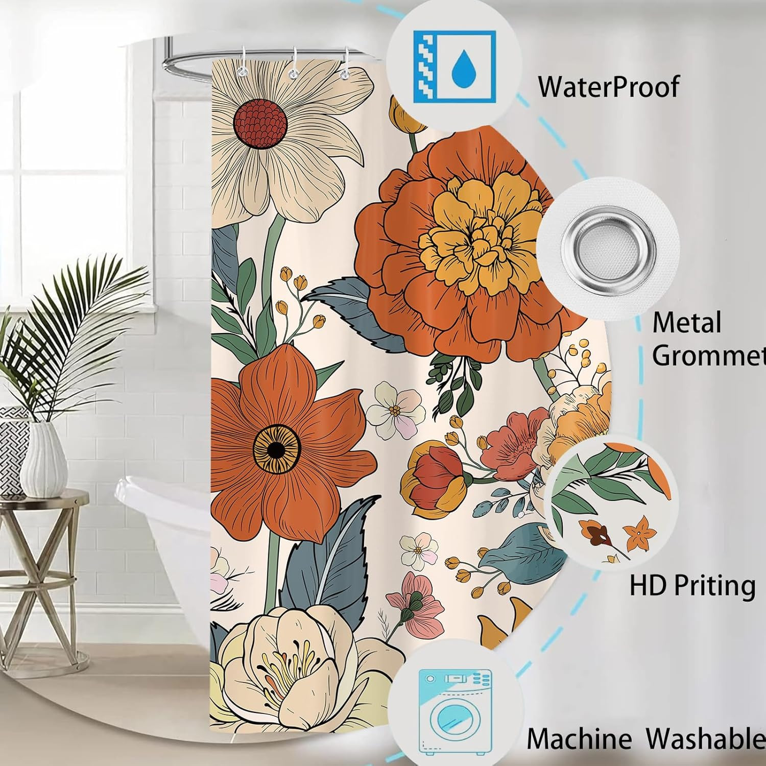 Custom Printed Bath Curtain — custom printed polyester bath curtain detail view
