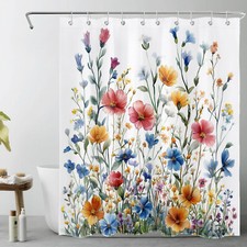 Vintage Green Leaf Orange and Blue Floral Shower Curtain Set for Bathroom Decor — custom printed polyester bath curtain