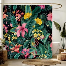 Green Leaves Flower Shower Curtain Bathroom Decor Waterproof Fabric 70x70 Inch — custom printed polyester bath curtain