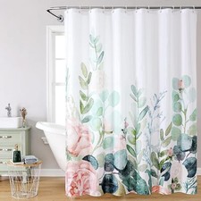 Eucalyptus Waterproof Polyester Floral Shower Curtains 12 Hooks 72''X72'' Green — custom printed polyester bath curtain
