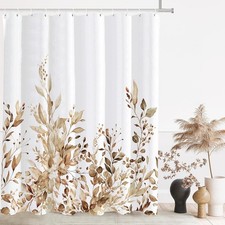 Tititex Tan Eucalyptus Shower Curtain, 71"W x 71"L (Pack of 1), Leaves — custom printed polyester bath curtain