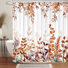 60x72 Inch Autumn Fall Floral Shower Curtain With Hooks White — custom printed polyester bath curtain