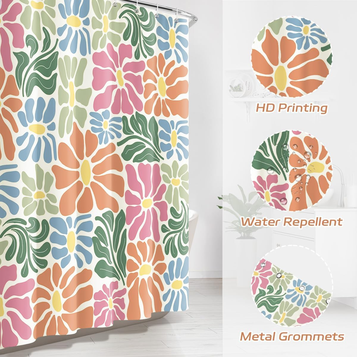 Custom Printed Bath Curtain — custom printed polyester bath curtain detail view