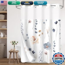 Gibelle No Hook Floral Shower Curtain with Liner, Blue Beige, 72x74 — custom printed polyester bath curtain