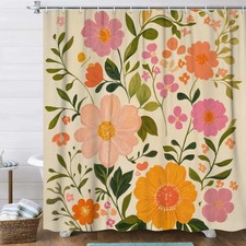 Boho Vintage Floral Shower Curtain Funny Watercolor Flower Bathroom Shower Cu... — custom printed polyester bath curtain