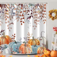 Fall Thanksgiving Pumpkin Autumn Leaves Fabric Shower Curtain Set 72x72 Inch — custom printed polyester bath curtain