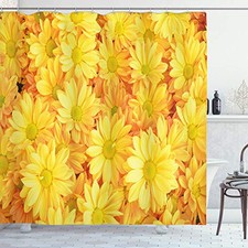 Yellow Flower Shower Curtain, Lively 69"W x 70"L (Pack of 1) Marigold Yellow — custom printed polyester bath curtain