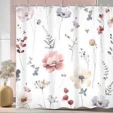 Watercolor Floral Shower Curtain 72Wx72H Inch Spring Pink Flower Shower — custom printed polyester bath curtain