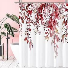 Long Shower Curtain 72 x 78, Tall Floral 72"W x 78"L (Pack of 1) Burgundy Red — custom printed polyester bath curtain