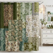 Vintage Boho Shower Curtain Green Floral Shower Curtain for Boho Floral Bathr... — custom printed polyester bath curtain
