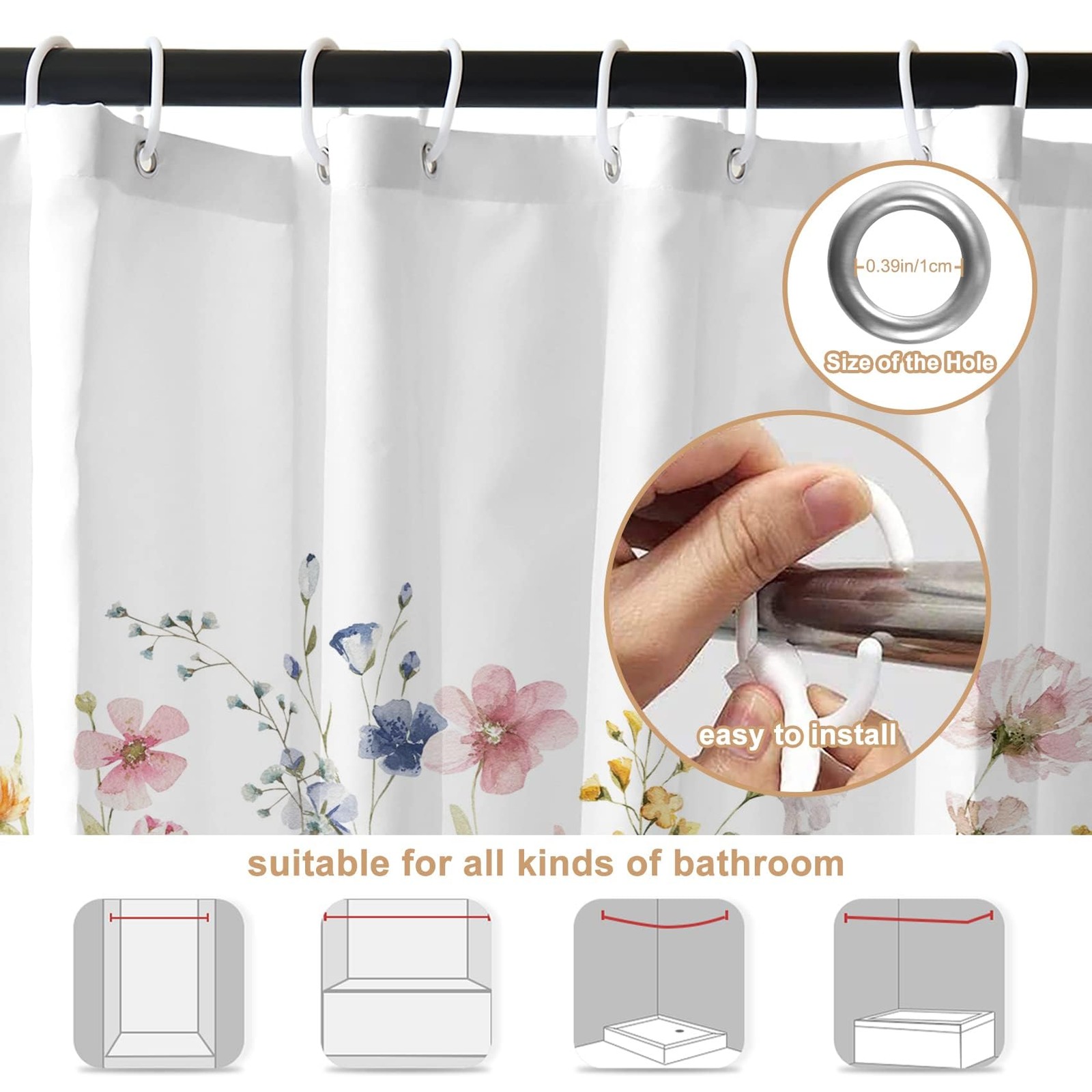 Custom Printed Bath Curtain — custom printed polyester bath curtain detail view