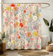 Shower Curtain for Bathroom Stall Boho Modern Cute Aesthetic Yellow Floral — custom printed polyester bath curtain