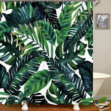 Chic Tropical Palm Leaf Polyester Bath Tub Shower Curtain With Hooks Rings 71" — custom printed polyester bath curtain
