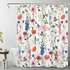 Spring Wildflower Colorful Flower Shower Curtain Bathroom Accessories Set — custom printed polyester bath curtain