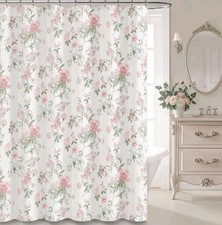 Pink and Sage Green Floral Vintage Shower Curtain,Cottage core Cotton Shower... — custom printed polyester bath curtain
