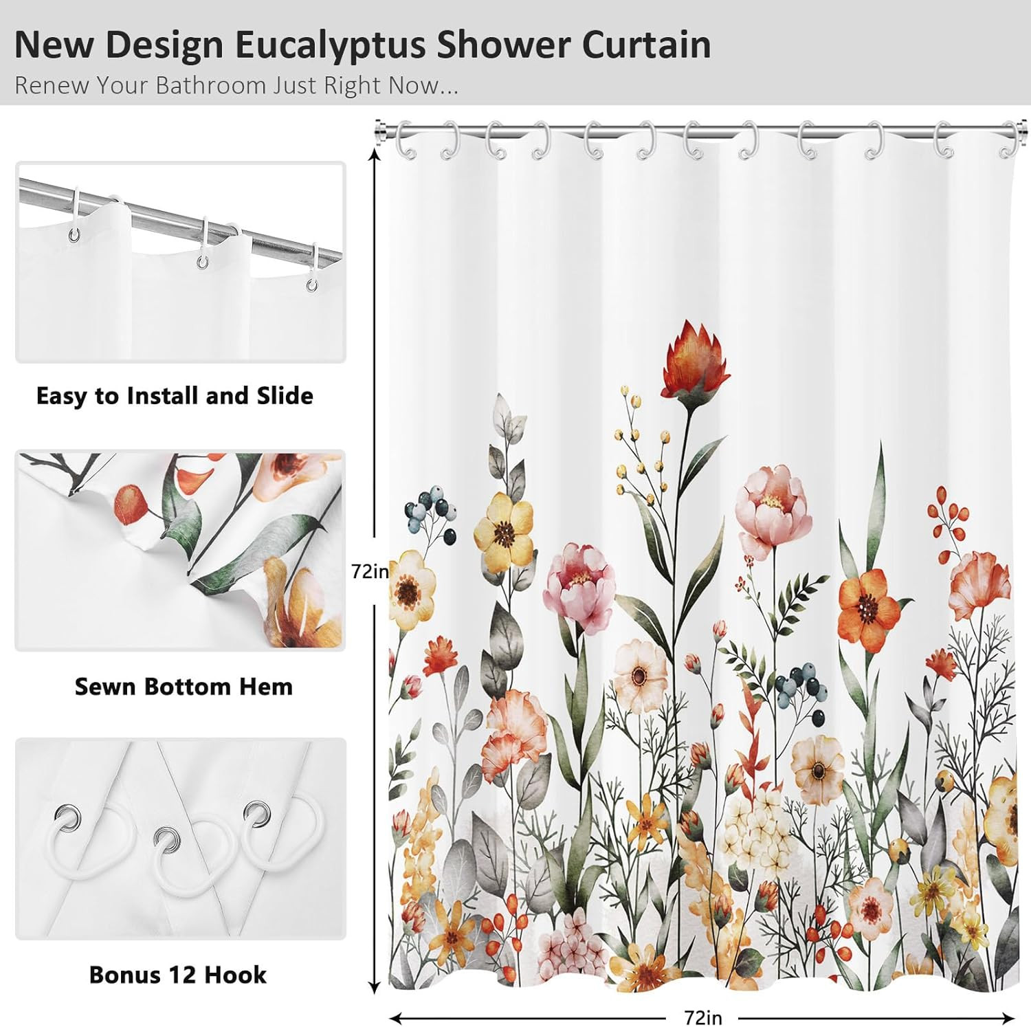 Custom Printed Bath Curtain — custom printed polyester bath curtain detail view