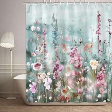 Vintage Floral Shower Curtain Garden Fabric Waterproof Bathroom Decor 84in Long — custom printed polyester bath curtain