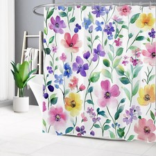 Vintage Plant Pink and Yellow Wildflower Shower Curtain Set for Bathroom Decor — custom printed polyester bath curtain