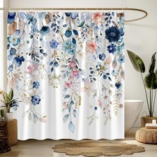 Spring Floral Shower Curtain Watercolor 70"W x 70"L (Pack of 1) Blue Pink — custom printed polyester bath curtain