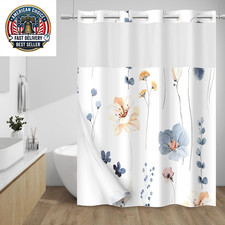 No Hook Shower Curtain with Snap in Liner - Watercolor Floral Shower Curtain - F — custom printed polyester bath curtain
