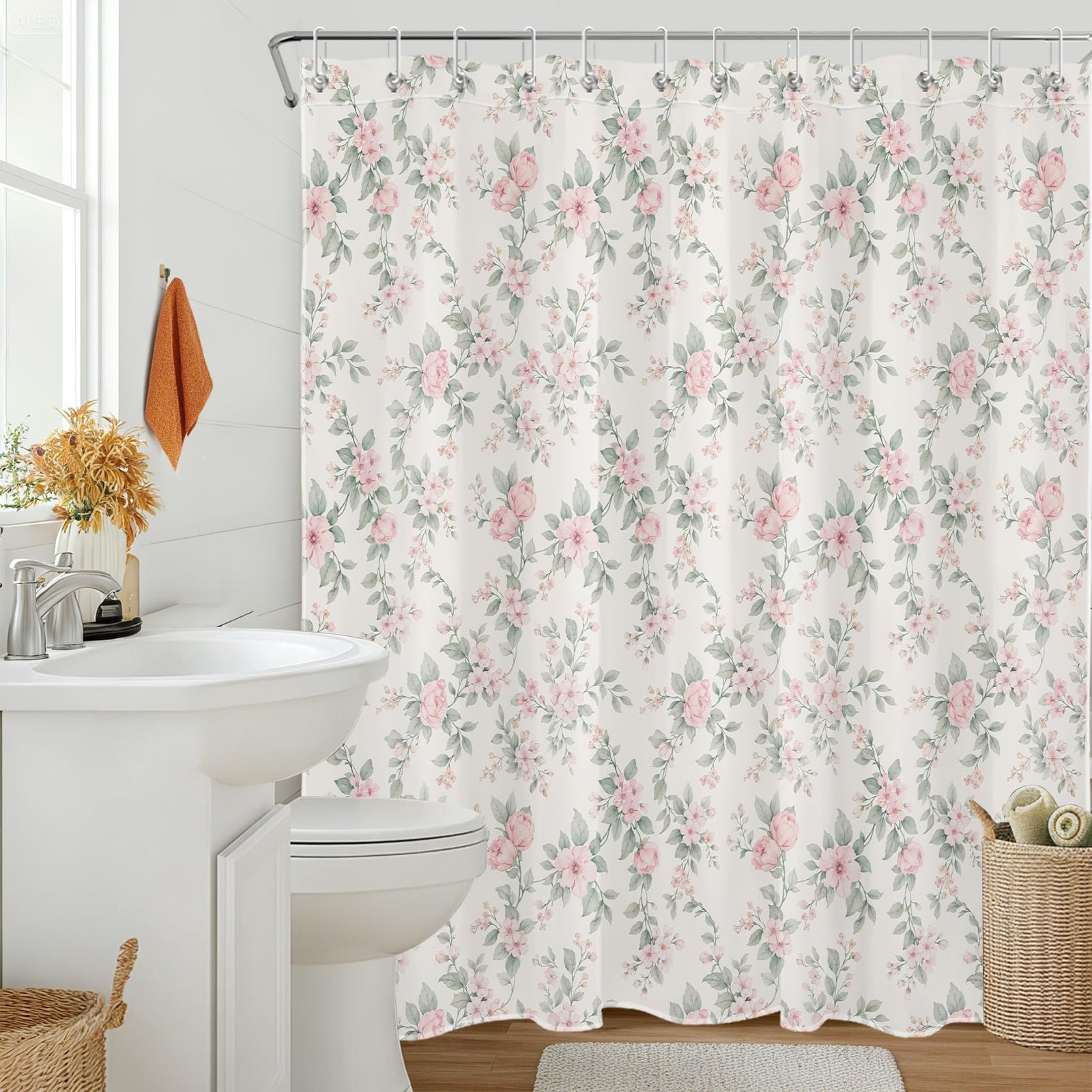 Custom Printed Bath Curtain — custom printed polyester bath curtain detail view