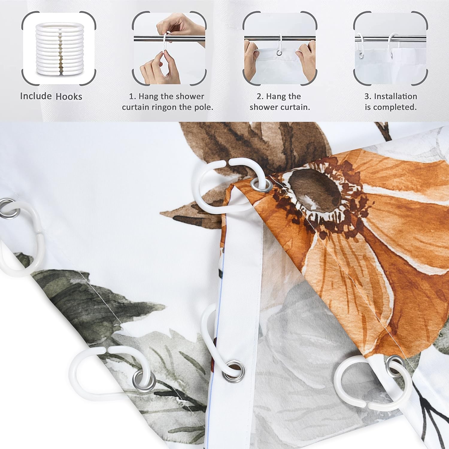 Custom Printed Bath Curtain — custom printed polyester bath curtain detail view