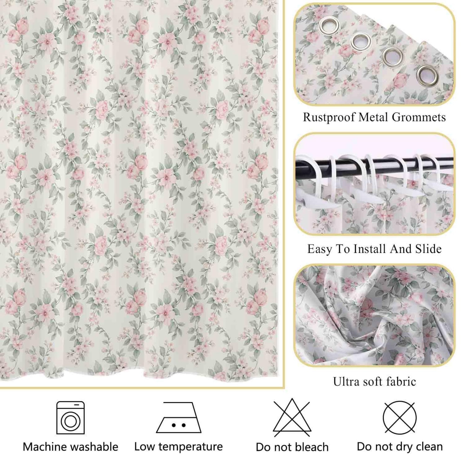 Custom Printed Bath Curtain — custom printed polyester bath curtain detail view