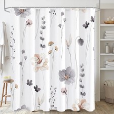 Watercolor Floral Shower Curtain 72x72 Inch, Charcoal Grey Beige Flower Modern M — custom printed polyester bath curtain