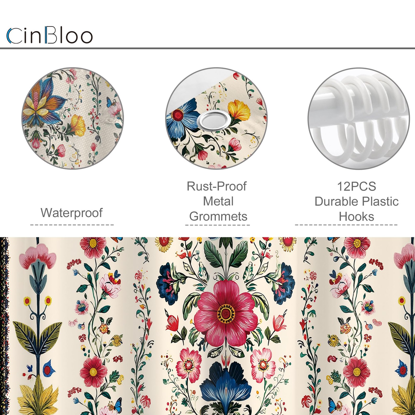 Custom Printed Bath Curtain — custom printed polyester bath curtain detail view