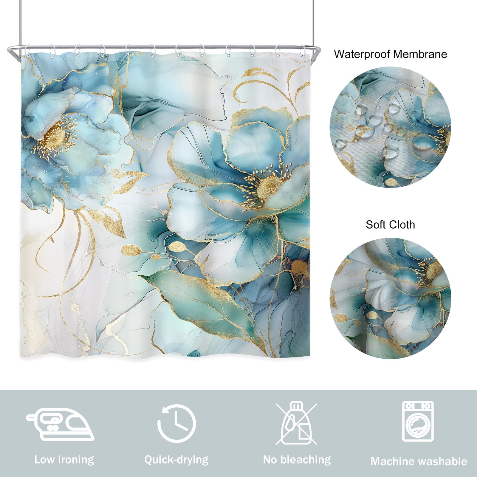 Custom Printed Bath Curtain — custom printed polyester bath curtain detail view