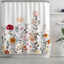 Flower Shower Curtain Bathroom Rug Set Thick Bath Mat Toilet Lid Cover Non-Slip — custom printed polyester bath curtain