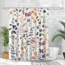 Colorful Ink Floral Waterproof Fabric Shower Curtain Set 12 Hooks 72x72 Inch — custom printed polyester bath curtain