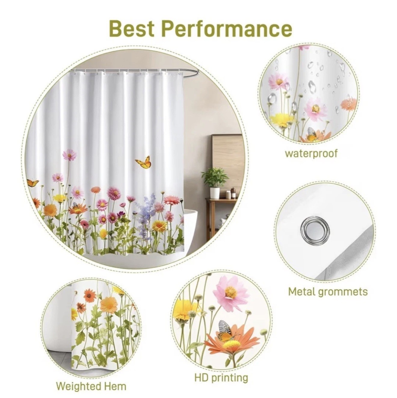 Custom Printed Bath Curtain — custom printed polyester bath curtain detail view