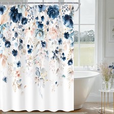 Small Stall Flower Blue Pink Spring Bathroom Shower Curtain Set Decor — custom printed polyester bath curtain