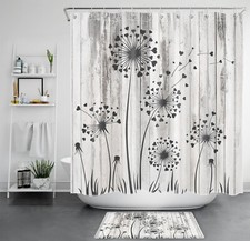 Rustic Vintage Grey Dandelion Floral Shower Curtain Bathroom Accessories Set — custom printed polyester bath curtain