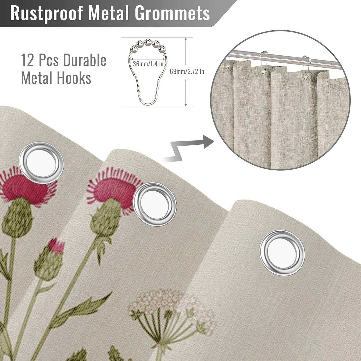 Custom Printed Bath Curtain — custom printed polyester bath curtain detail view