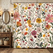 Boho Vintage Floral Shower Curtain, Wildflower 72"W x 72"L (Pack of 1) Beige — custom printed polyester bath curtain