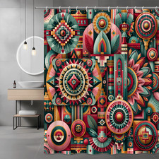 Abstract Geometric Floral Shower Curtain, Colorful Boho Graphic Print — custom printed polyester bath curtain