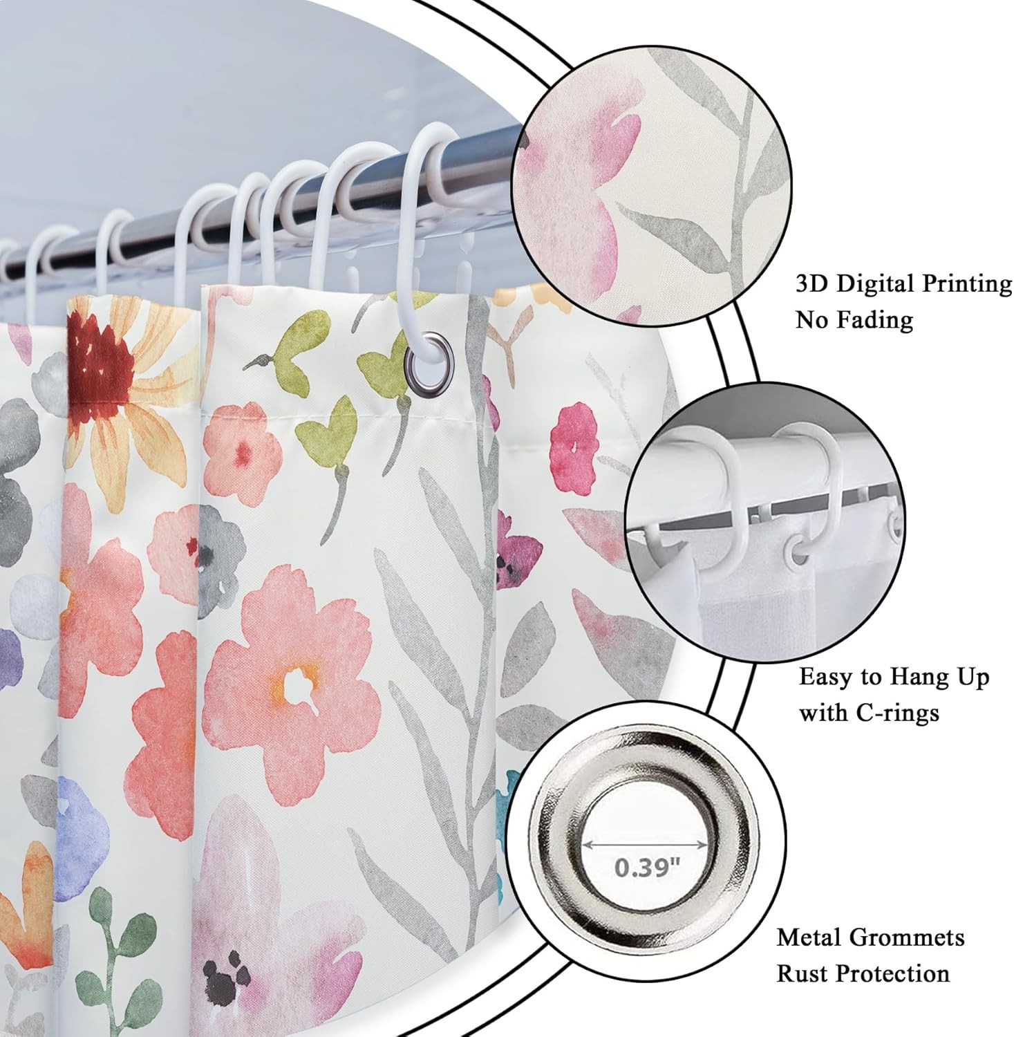 Custom Printed Bath Curtain — custom printed polyester bath curtain detail view